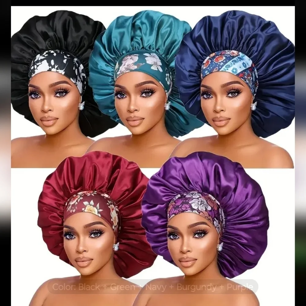 2 New Colorful Hair Bonnets